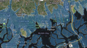 A flood map showing areas of Long Island